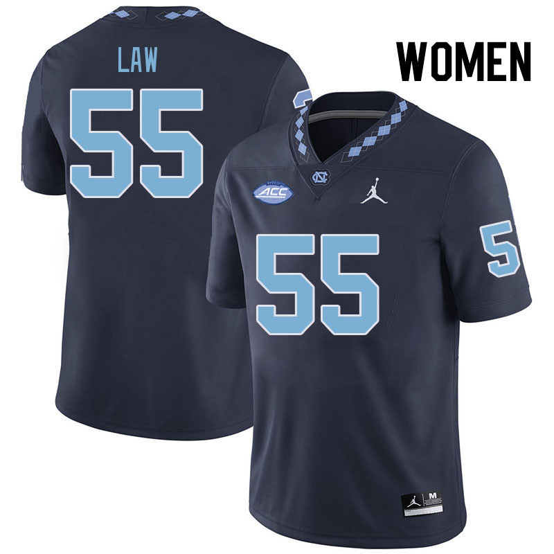 Women #55 Cade Law North Carolina Tar Heels College Football Jerseys Stitched Sale-Navy